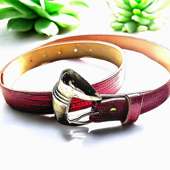 🍎Red Snake Skin-Look Belt w/ Silver Hardware - Picture 1 of 6
